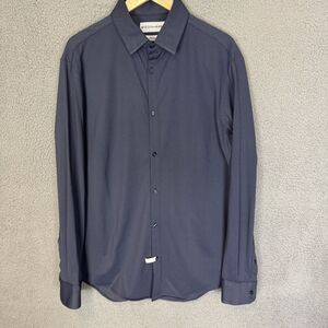 Mizzen Main Shirt Mens S Blue Button Up Trim Fit‎ Long Sleeve Stretch